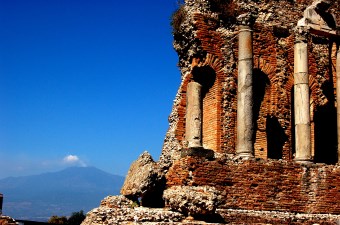 Taormina / Pillars of Teatro Greco and Mt. Etna
